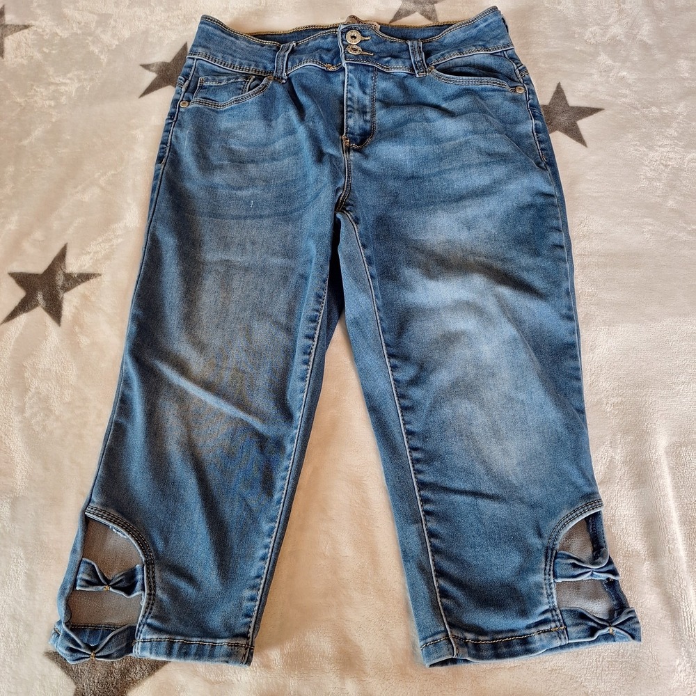 Sandpiper Petite Size 10 Women's Jeans Capri With Bows Stretch 10" Rise